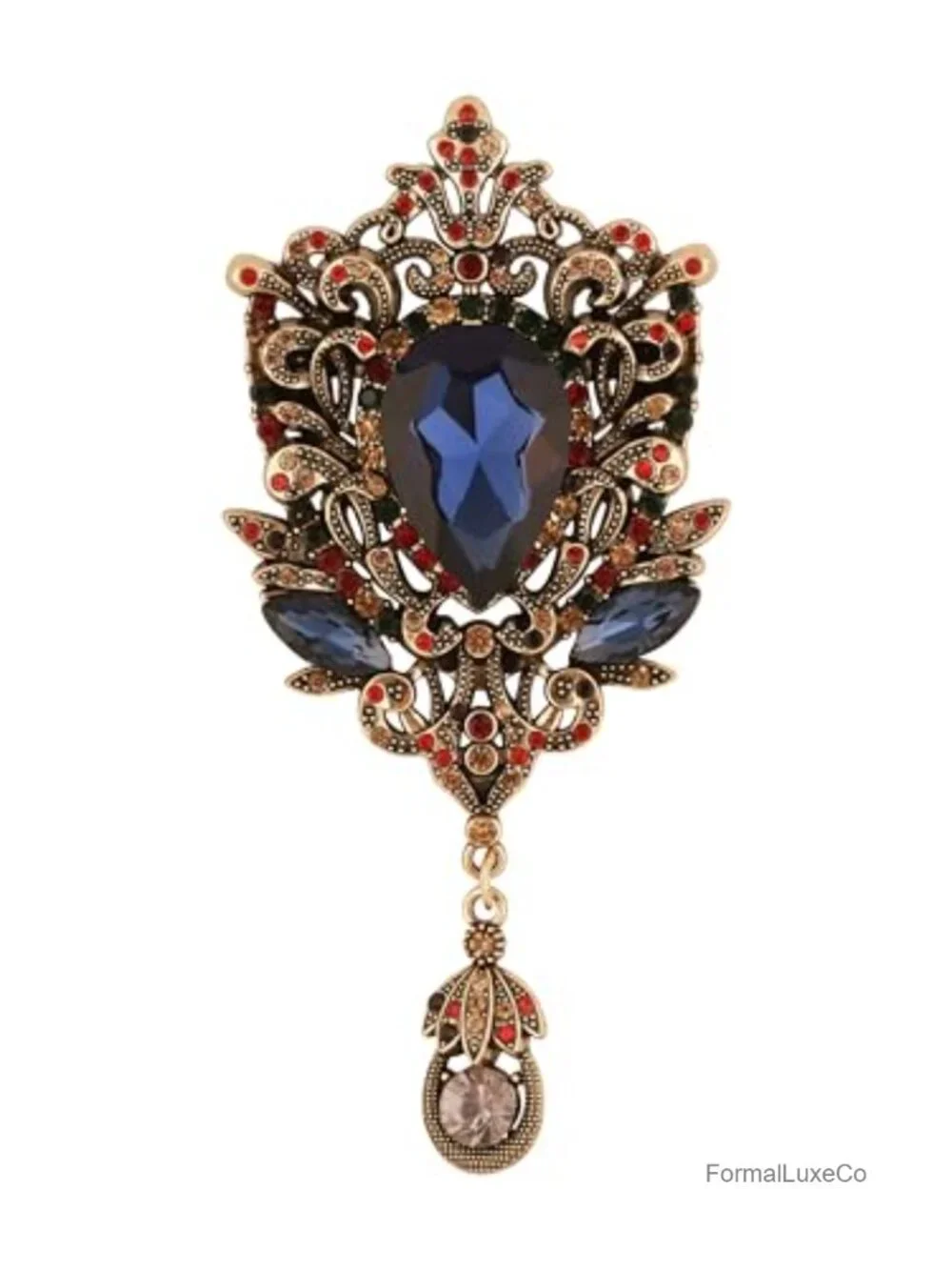 Large Cameo Brooch Pin Alloy Gold Tone Multicolor Crystal Bridal Jewelry